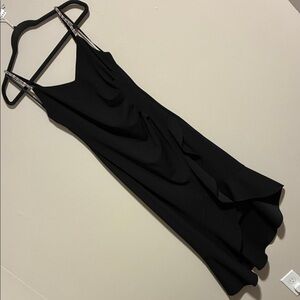 Xscape Black Asymmetrical Dress with Embellished Straps